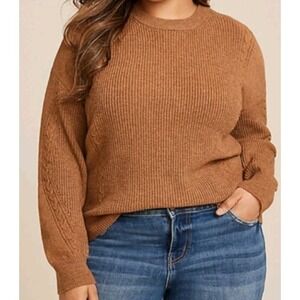Maurices Brown Sweater Soft Stretch Cabled Dells Woman's L New NWT